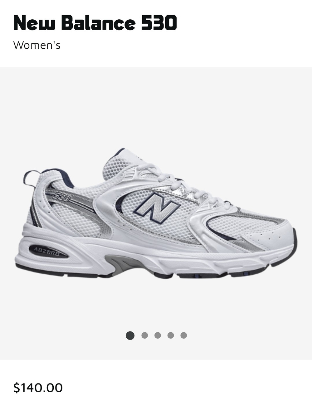 New Balance Women's 530 White with Silver and Navy Accents - Picture 1 of 4